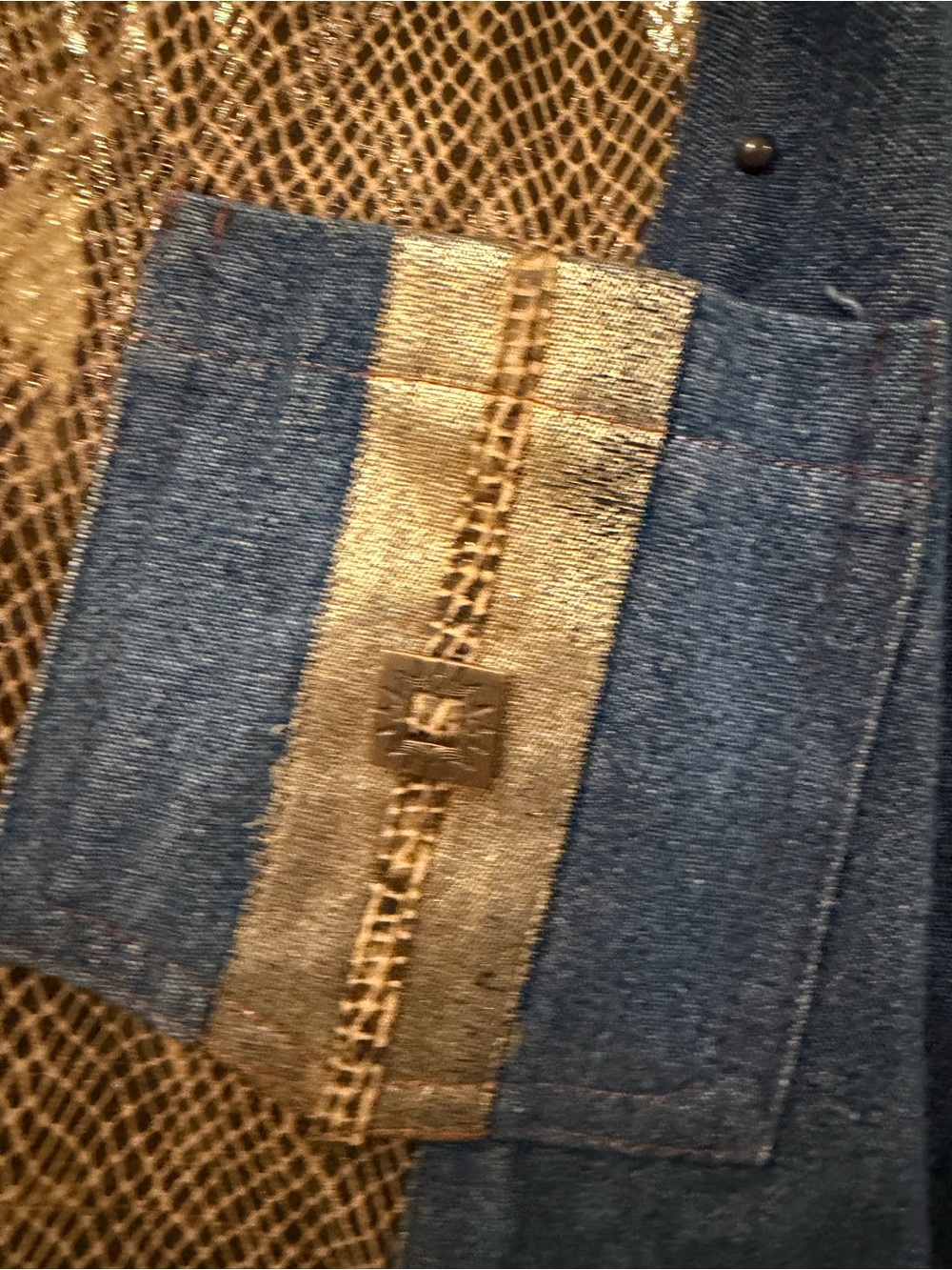 Vintage Y2k Nancy Bolen Denim & Brown Suede Snake Skin Print Vest - Picture 2 of 8
